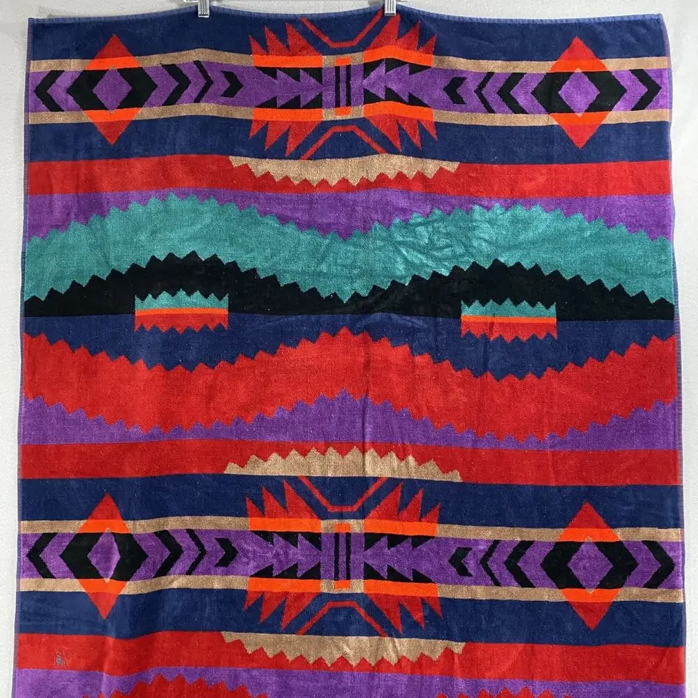 Vintage Royal Terry Beach Towel Aztec Southwestern Indian 39x64